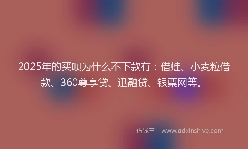 2025年的买呗为什么不下款有：借蛙、小麦粒借款、360尊享贷、迅融贷、银票网等。