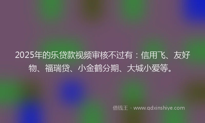 2025年的乐贷款视频审核不过有：信用飞、友好物、福瑞贷、小金鹤分期、大城小爱等。