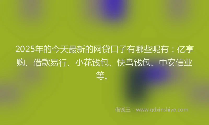 2025年的今天最新的网贷口子有哪些呢有：亿享购、借款易行、小花钱包、快鸟钱包、中安信业等。
