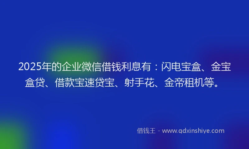 2025年的企业微信借钱利息有：闪电宝盒、金宝盒贷、借款宝速贷宝、射手花、金帝租机等。