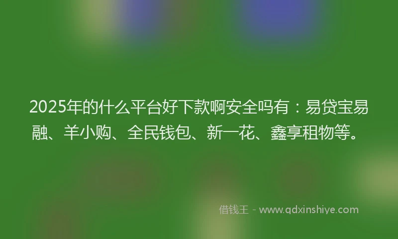 2025年的什么平台好下款啊安全吗有：易贷宝易融、羊小购、全民钱包、新一花、鑫享租物等。