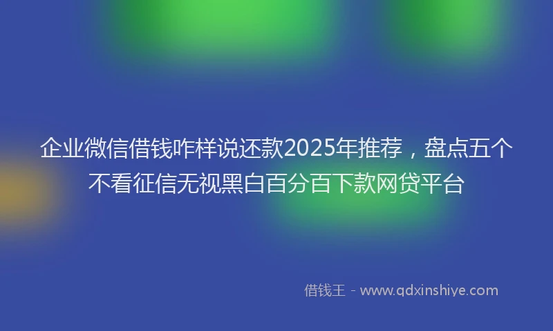 企业微信借钱咋样说还款2025年推荐，盘点五个不看征信无视黑白百分百下款网贷平台