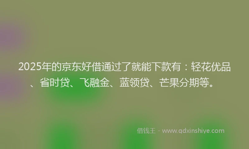 2025年的京东好借通过了就能下款有：轻花优品、省时贷、飞融金、蓝领贷、芒果分期等。