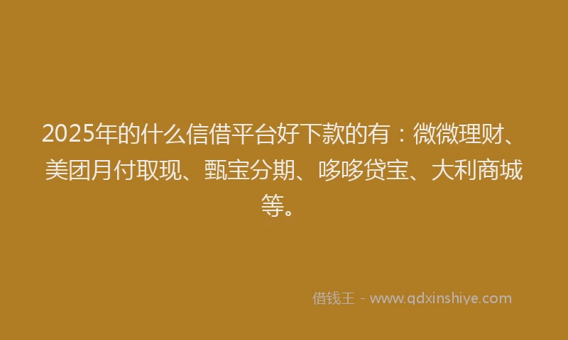 2025年的什么信借平台好下款的有：微微理财、美团月付取现、甄宝分期、哆哆贷宝、大利商城等。