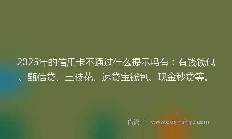 2025年的信用卡不通过什么提示吗有：有钱钱包、甄信贷、三枝花、速贷宝钱包、现金秒贷等。