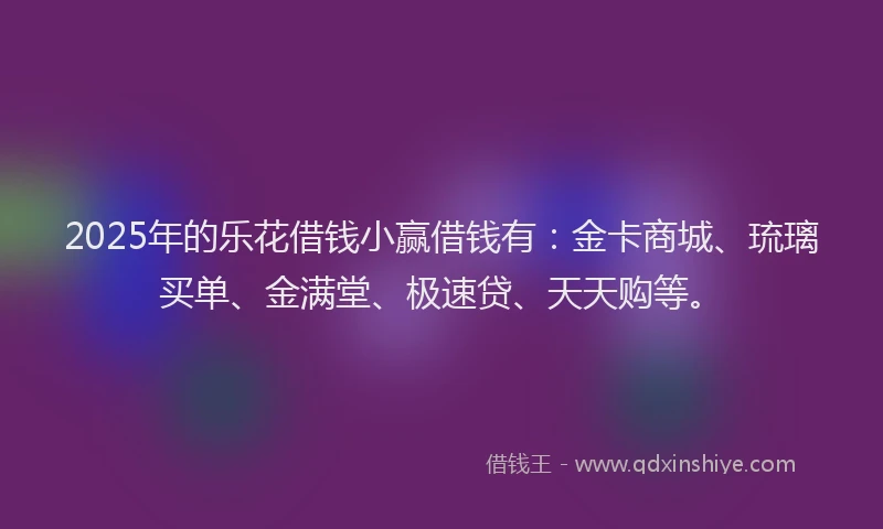 2025年的乐花借钱小赢借钱有：金卡商城、琉璃买单、金满堂、极速贷、天天购等。