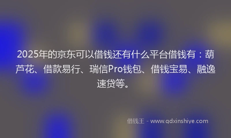 2025年的京东可以借钱还有什么平台借钱有：葫芦花、借款易行、瑞信Pro钱包、借钱宝易、融逸速贷等。