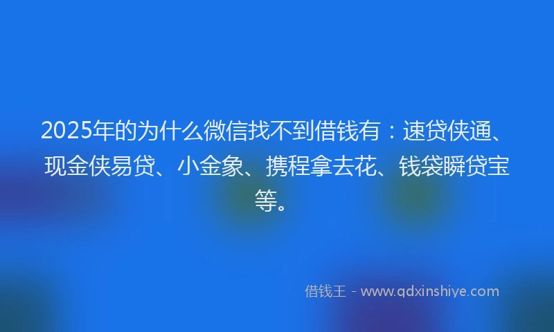 2025年的为什么微信找不到借钱有:速贷侠通、现金侠易贷、小金象、携程拿去花、钱袋瞬贷宝等。