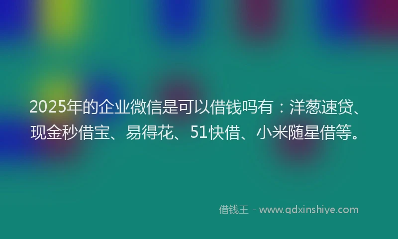 2025年的企业微信是可以借钱吗有：洋葱速贷、现金秒借宝、易得花、51快借、小米随星借等。