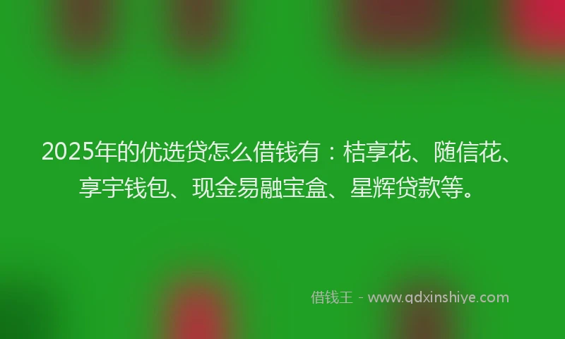 2025年的优选贷怎么借钱有：桔享花、随信花、享宇钱包、现金易融宝盒、星辉贷款等。