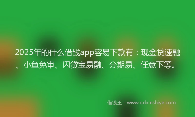 2025年的什么借钱app容易下款有:现金贷速融、小鱼免审、闪贷宝易融、分期易、任意下等。