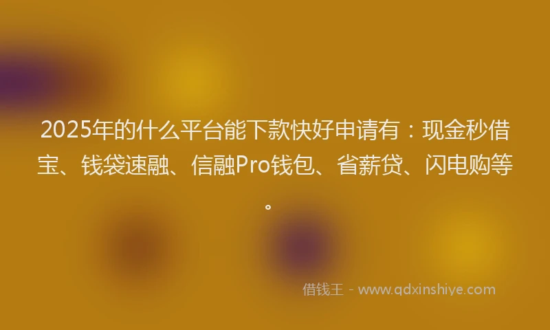 2025年的什么平台能下款快好申请有：现金秒借宝、钱袋速融、信融Pro钱包、省薪贷、闪电购等。