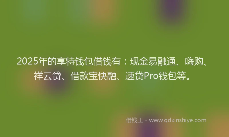 2025年的享特钱包借钱有：现金易融通、嗨购、祥云贷、借款宝快融、速贷Pro钱包等。