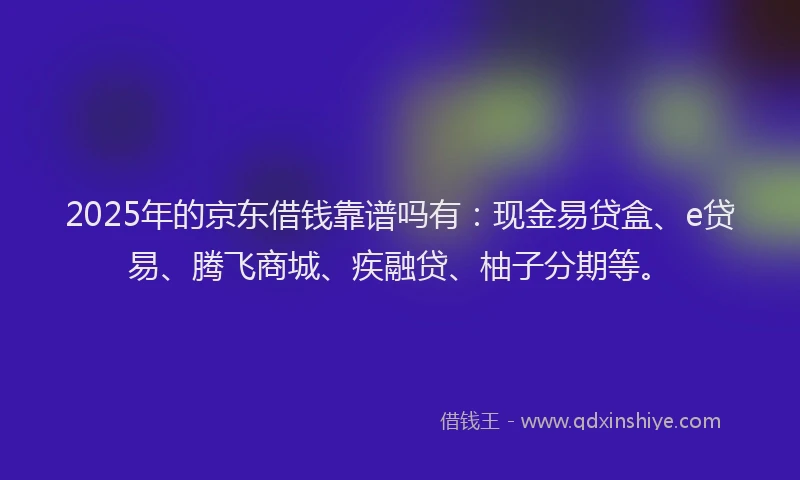 2025年的京东借钱靠谱吗有：现金易贷盒、e贷易、腾飞商城、疾融贷、柚子分期等。