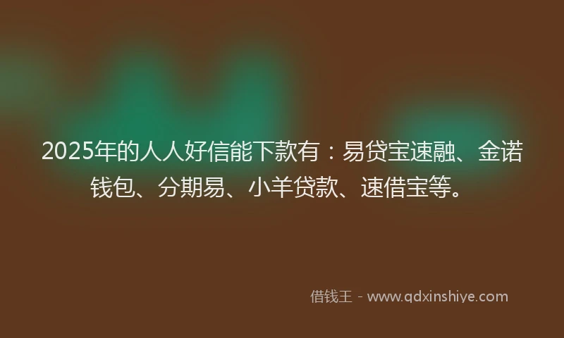 2025年的人人好信能下款有：易贷宝速融、金诺钱包、分期易、小羊贷款、速借宝等。