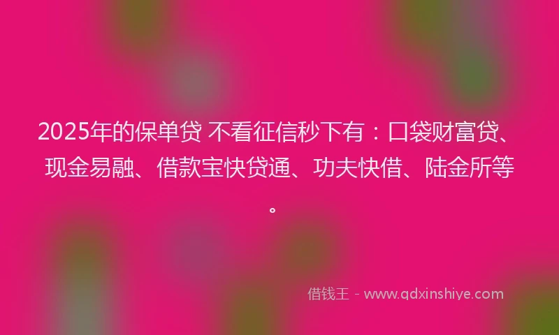 2025年的保单贷 不看征信秒下有：口袋财富贷、现金易融、借款宝快贷通、功夫快借、陆金所等。