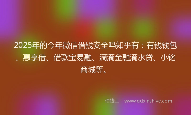 2025年的今年微信借钱安全吗知乎有：有钱钱包、惠享借、借款宝易融、滴滴金融滴水贷、小铭商城等。