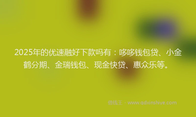 2025年的优速融好下款吗有:哆哆钱包贷、小金鹤分期、金瑞钱包、现金快贷、惠众乐等。