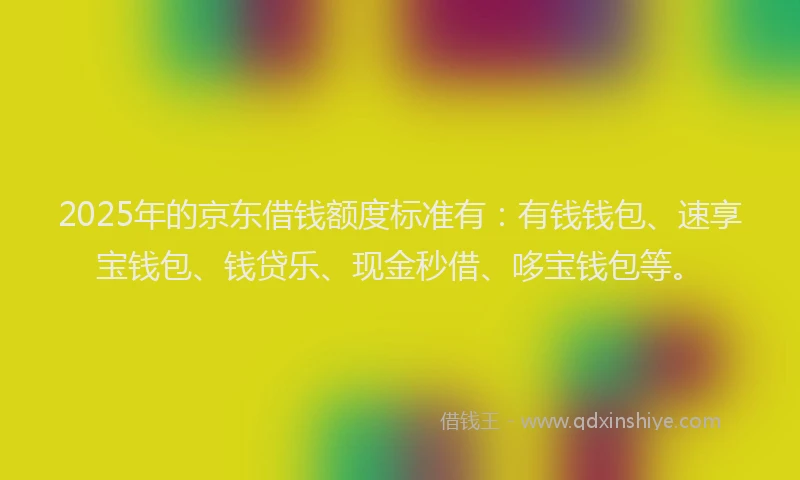 2025年的京东借钱额度标准有：有钱钱包、速享宝钱包、钱贷乐、现金秒借、哆宝钱包等。