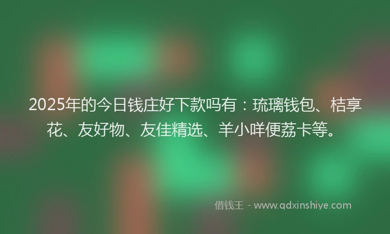 2025年的今日钱庄好下款吗有：琉璃钱包、桔享花、友好物、友佳精选、羊小咩便荔卡等。
