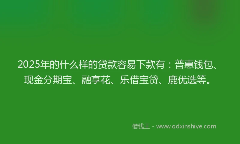 2025年的什么样的贷款容易下款有：普惠钱包、现金分期宝、融享花、乐借宝贷、鹿优选等。