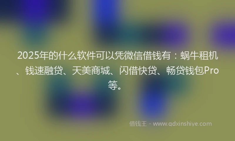 2025年的什么软件可以凭微信借钱有：蜗牛租机、钱速融贷、天美商城、闪借快贷、畅贷钱包Pro等。