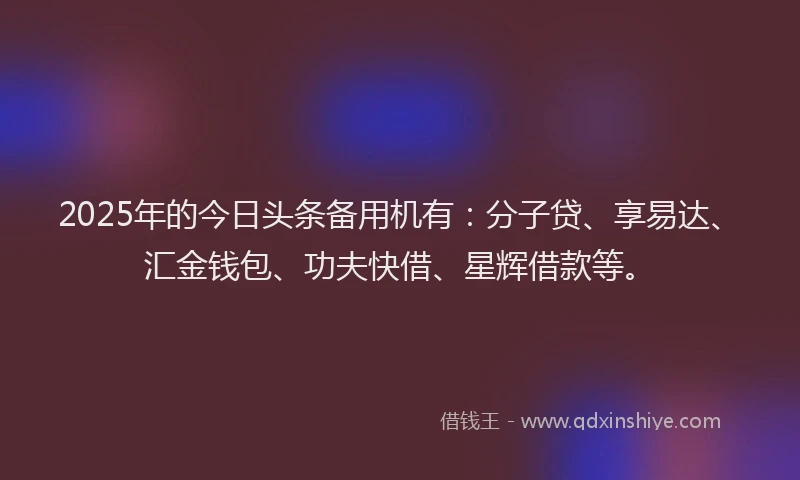 2025年的今日头条备用机有：分子贷、享易达、汇金钱包、功夫快借、星辉借款等。