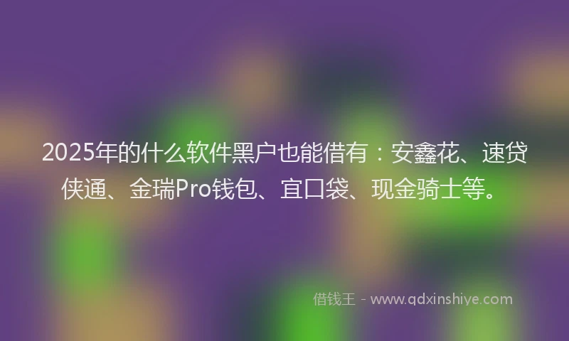2025年的什么软件黑户也能借有：安鑫花、速贷侠通、金瑞Pro钱包、宜口袋、现金骑士等。