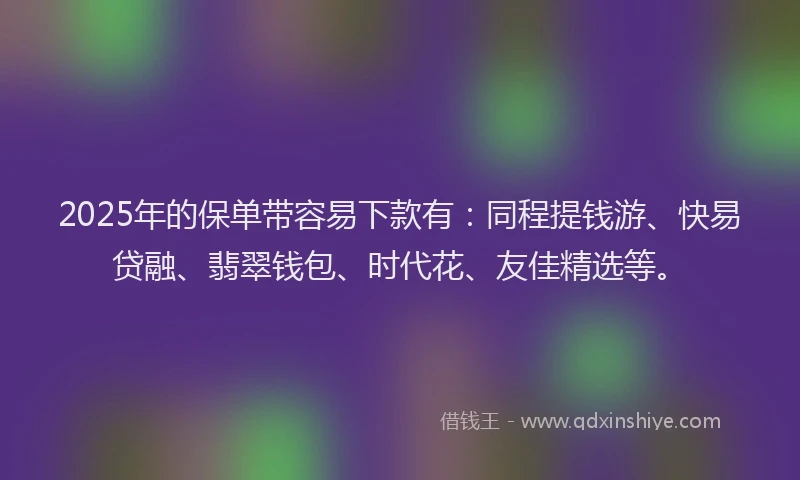 2025年的保单带容易下款有：同程提钱游、快易贷融、翡翠钱包、时代花、友佳精选等。