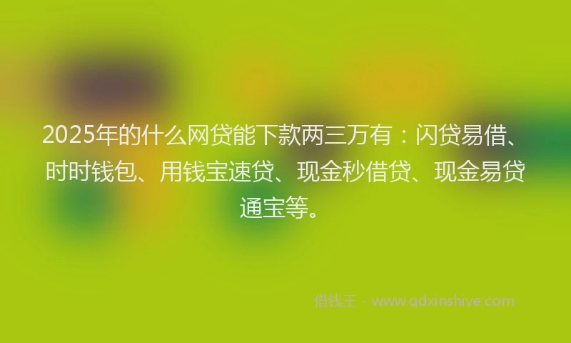 2025年的什么网贷能下款两三万有:闪贷易借、时时钱包、用钱宝速贷、现金秒借贷、现金易贷通宝等。