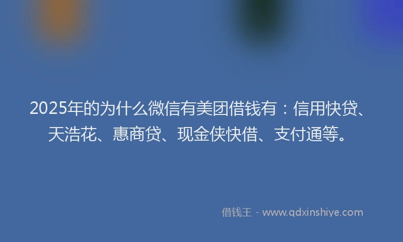 2025年的为什么微信有美团借钱有：信用快贷、天浩花、惠商贷、现金侠快借、支付通等。