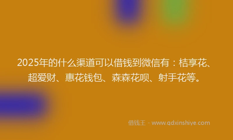 2025年的什么渠道可以借钱到微信有：桔享花、超爱财、惠花钱包、森森花呗、射手花等。