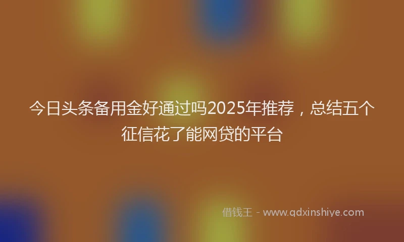今日头条备用金好通过吗2025年推荐，总结五个征信花了能网贷的平台