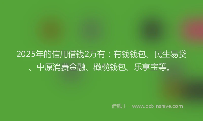 2025年的信用借钱2万有：有钱钱包、民生易贷、中原消费金融、橄榄钱包、乐享宝等。