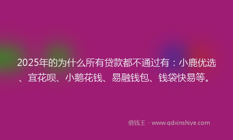 2025年的为什么所有贷款都不通过有：小鹿优选、宜花呗、小鹅花钱、易融钱包、钱袋快易等。