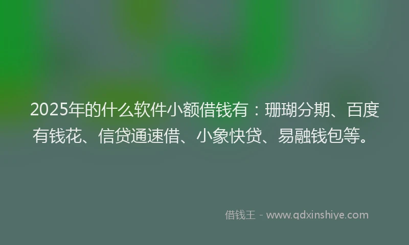 2025年的什么软件小额借钱有：珊瑚分期、百度有钱花、信贷通速借、小象快贷、易融钱包等。