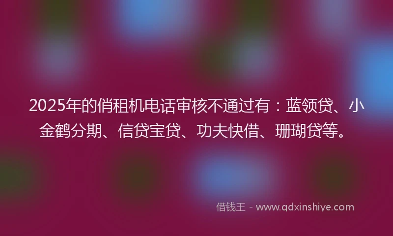 2025年的俏租机电话审核不通过有：蓝领贷、小金鹤分期、信贷宝贷、功夫快借、珊瑚贷等。