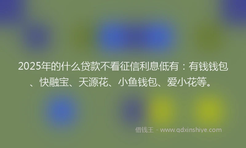 2025年的什么贷款不看征信利息低有：有钱钱包、快融宝、天源花、小鱼钱包、爱小花等。