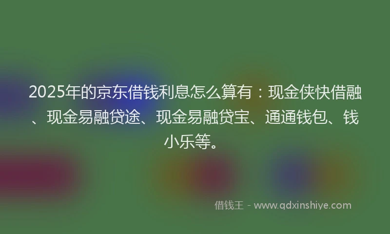 2025年的京东借钱利息怎么算有：现金侠快借融、现金易融贷途、现金易融贷宝、通通钱包、钱小乐等。