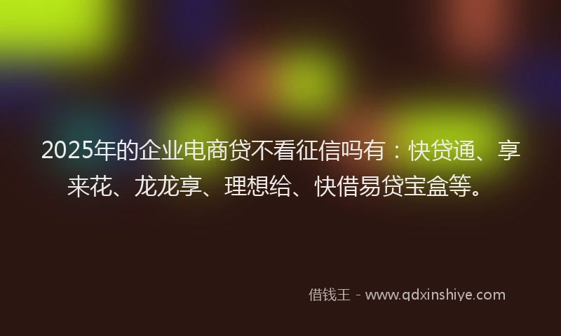 2025年的企业电商贷不看征信吗有：快贷通、享来花、龙龙享、理想给、快借易贷宝盒等。