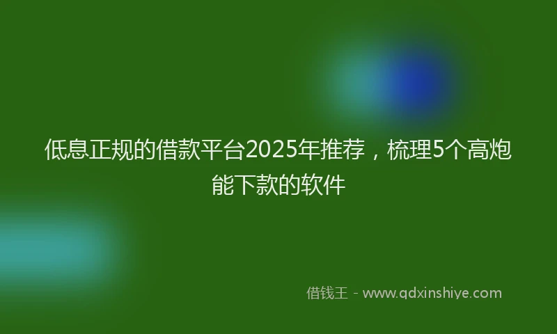 低息正规的借款平台2025年推荐，梳理5个高炮能下款的软件