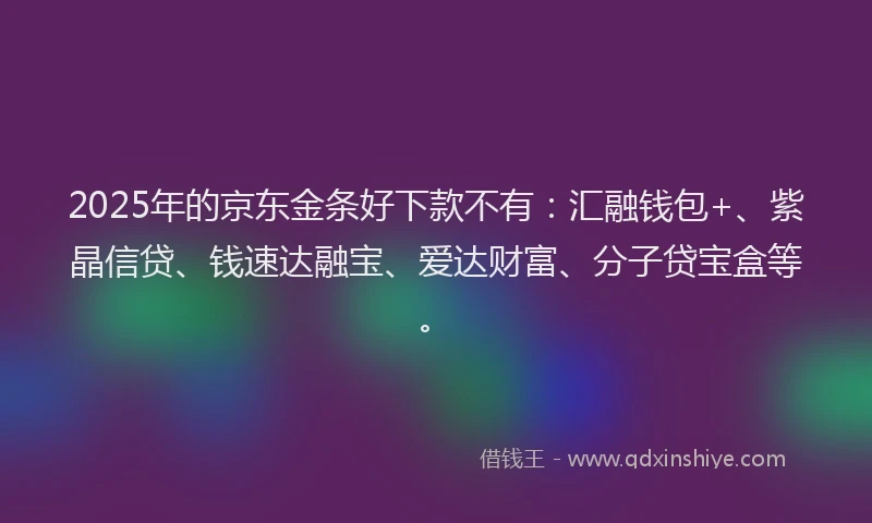 2025年的京东金条好下款不有：汇融钱包+、紫晶信贷、钱速达融宝、爱达财富、分子贷宝盒等。