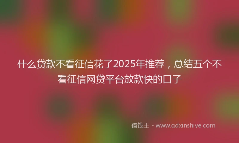 什么贷款不看征信花了2025年推荐，总结五个不看征信网贷平台放款快的口子