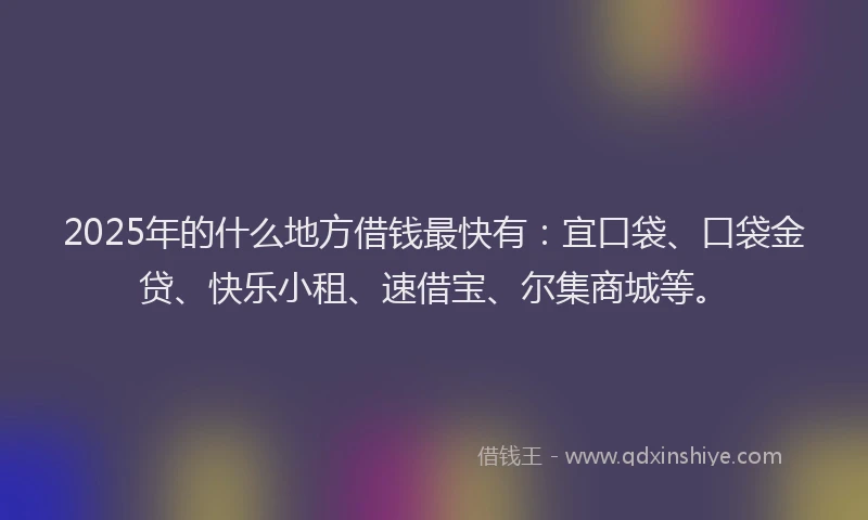 2025年的什么地方借钱最快有：宜口袋、口袋金贷、快乐小租、速借宝、尔集商城等。