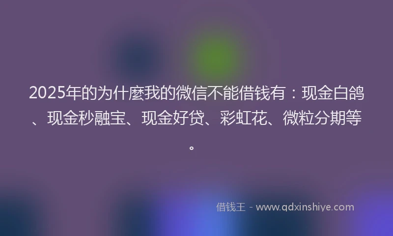2025年的为什麼我的微信不能借钱有：现金白鸽、现金秒融宝、现金好贷、彩虹花、微粒分期等。