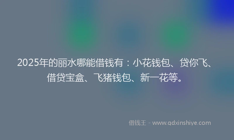 2025年的丽水哪能借钱有：小花钱包、贷你飞、借贷宝盒、飞猪钱包、新一花等。