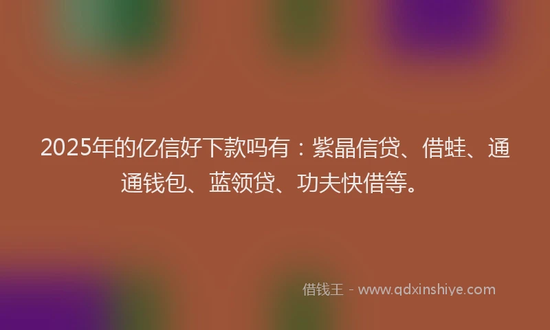 2025年的亿信好下款吗有：紫晶信贷、借蛙、通通钱包、蓝领贷、功夫快借等。