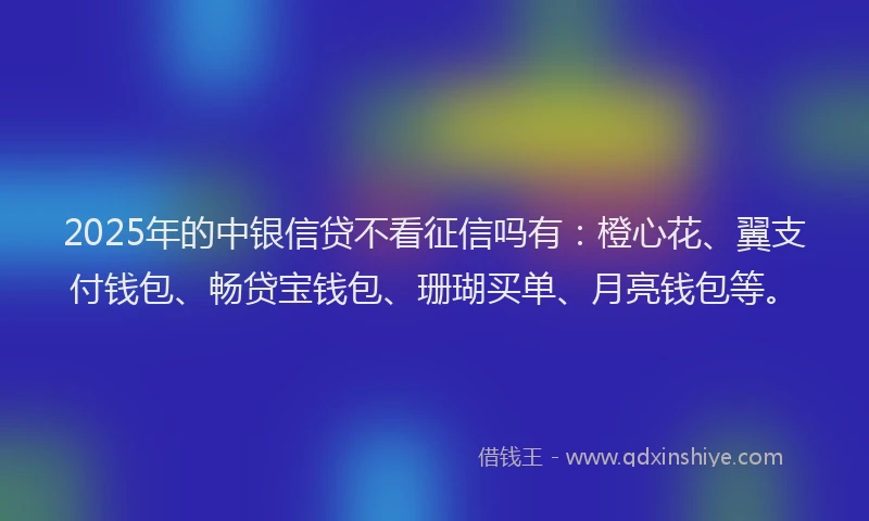 2025年的中银信贷不看征信吗有：橙心花、翼支付钱包、畅贷宝钱包、珊瑚买单、月亮钱包等。