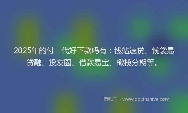 2025年的付二代好下款吗有：钱站速贷、钱袋易贷融、投友圈、借款易宝、橄榄分期等。