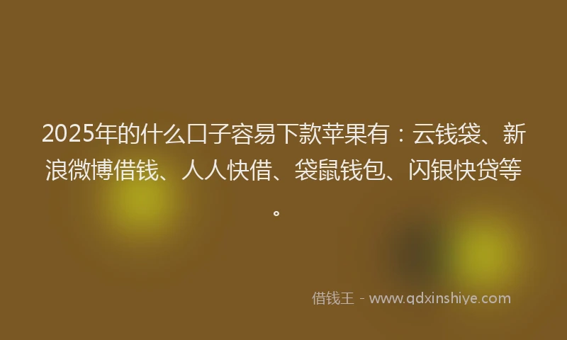 2025年的什么口子容易下款苹果有：云钱袋、新浪微博借钱、人人快借、袋鼠钱包、闪银快贷等。